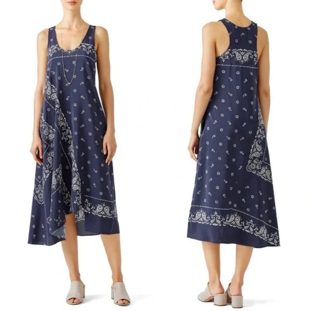 Theory Size 0 Blue Apalania Sleeveless Shift Asymmetrical Hem Handkerchief Print